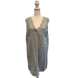 Tahari Linen Dress Green SZXL Sleeveless Button Hem Detail Shift